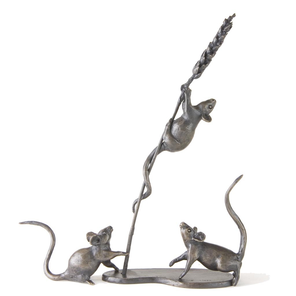 Bronze Mouse Sculpture Climbing Mouse (on Wheat) by Jonathan Sanders