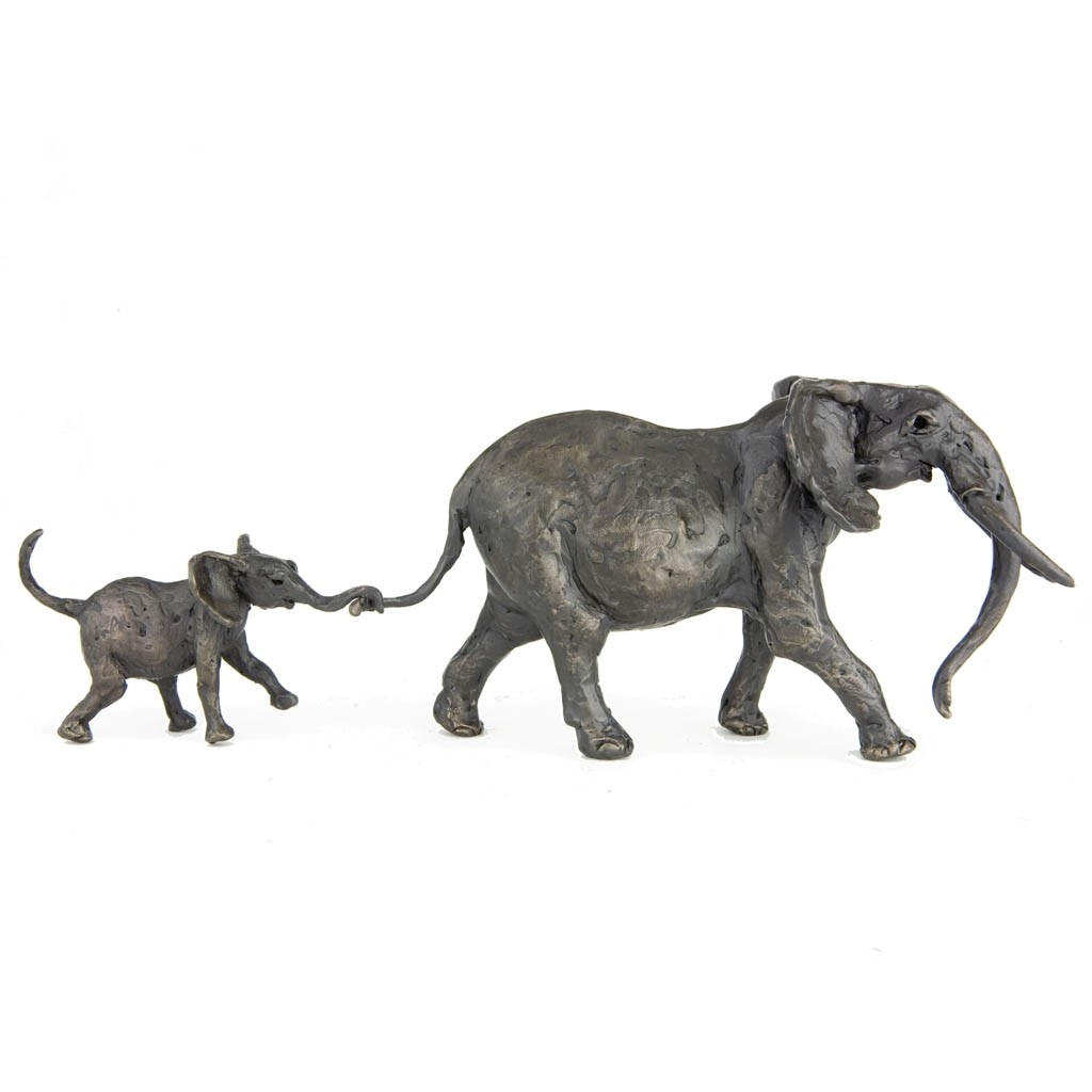 Bronze Elephant Sculpture Walking Elephant Mother And Baby