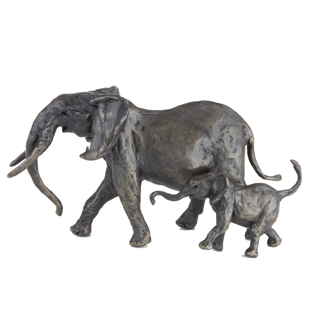Stunning & Detailed Bronze Effect Mother & Baby Elephant Sculpture 