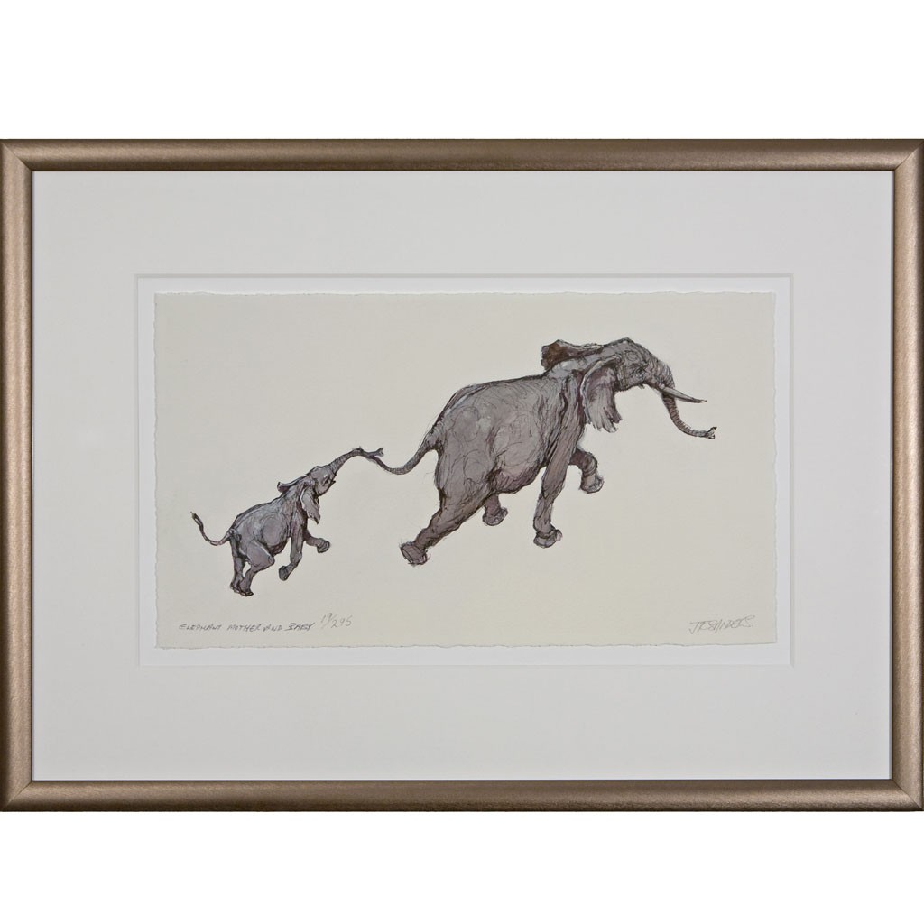 Limited Edition Elephant Print Mother And Baby By Jonathan Limited Edition Elephant Print Mother And Baby By Jonathan Sanders Framed