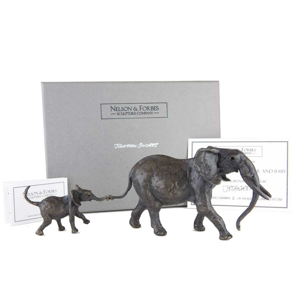 Bronze Elephant Sculpture Walking Elephant Mother And Baby