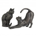 Bronze Cat Sculpture: Stretching Cat Group