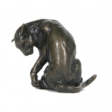 Bronze Cat Sculpture: Small Washing Cat by Sue Maclaurin