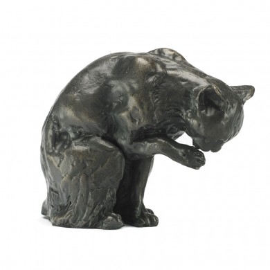 Bronze Cat Sculpture: Cat Licking Paw by Sue Maclaurin