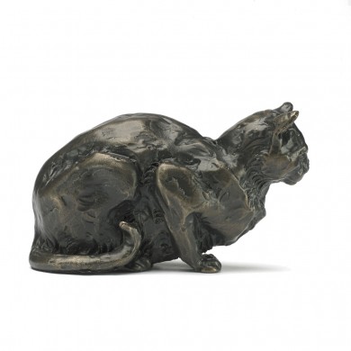 Bronze Cat Sculpture: Crouching Cat by Sue Maclaurin