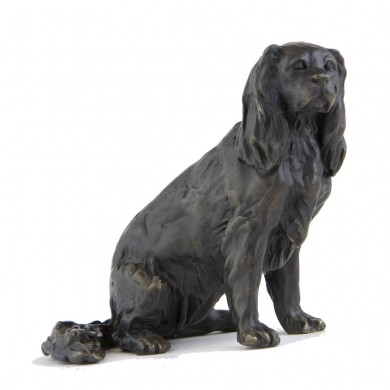 Bronze Dog Sculpture: Sitting Cavalier King Charles Spaniel