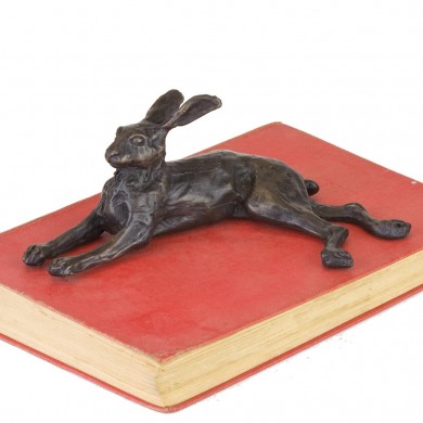 Bronze Hare Sculpture: Resting Hare by Sue Maclaurin