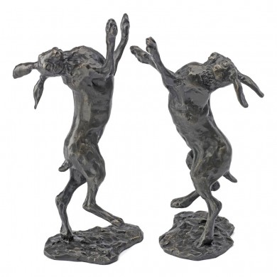 Bronze Hare Sculpture: Boxing Hares II by Sue Maclaurin