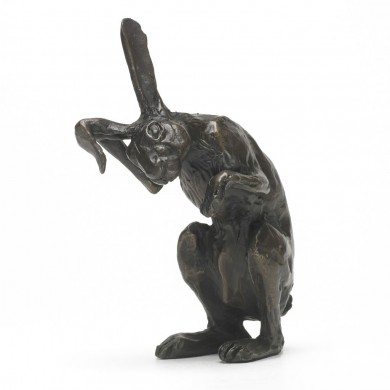 Bronze Hare Sculpture: Hare Washing Ear by Sue Maclaurin