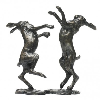 Bronze Hare Sculpture: Large Boxing Hares by Sue Maclaurin