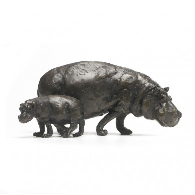 Bronze Hippopotamus Sculpture: Hippopotamus Mother and Baby by Jonathan Sanders