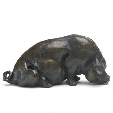 Bronze Pig Sculpture: Seated Pig by Sue Maclaurin