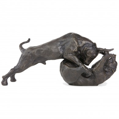 Bronze Bull and Bear Sculpture: Bull and Bear by Sue Maclaurin