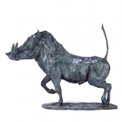 Bronze Warthog Sculpture: Trotting Warthog (Warthog Alarmed!) by Sue Maclaurin