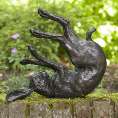 Bronze Hare Sculpture: Garden Rolling Hare by Sue Maclaurin (Life Size)