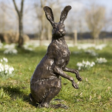 Bronze Hare Sculpture: Garden Alert Hare by Sue Maclaurin (Life Size)