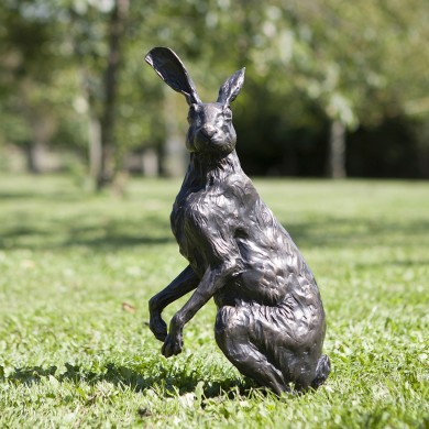 Bronze Hare Sculpture: Garden Seated Hare by Sue Maclaurin (Life Size)