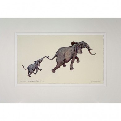 Limited Edition Elephant Print: Elephant Mother and Baby by Jonathan Sanders