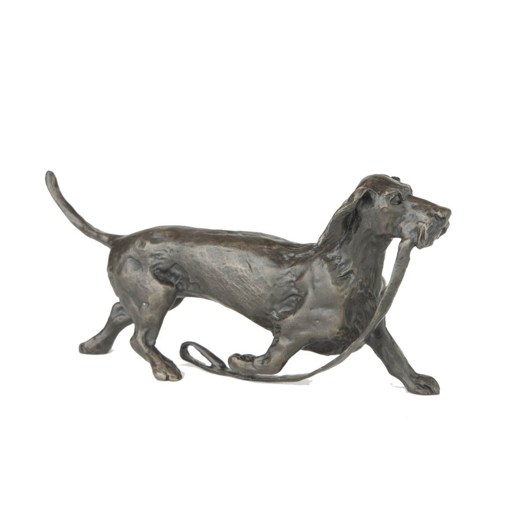 Bronze Dog Sculpture Wire Haired Dachshund Trotting by Sue Maclaurin