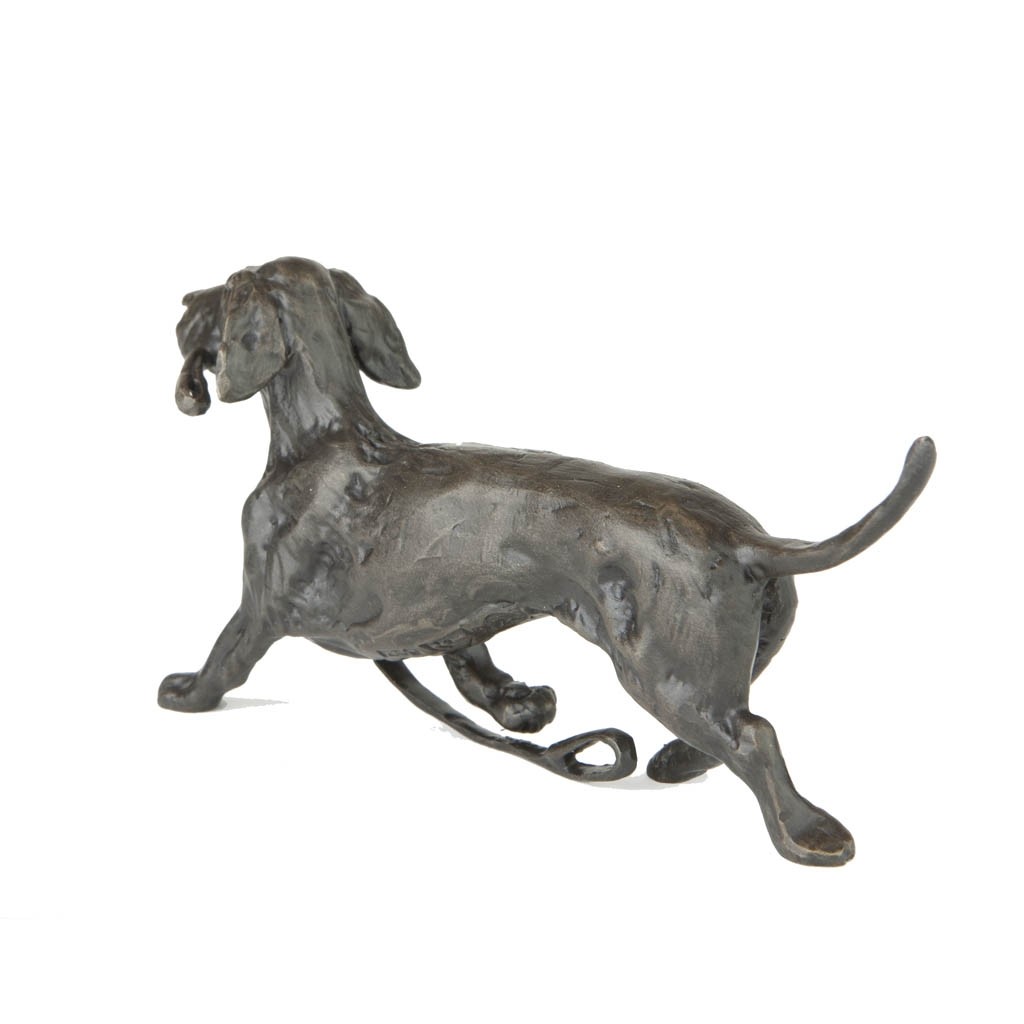 Bronze Dog Sculpture Wire Haired Dachshund Trotting by Sue Maclaurin