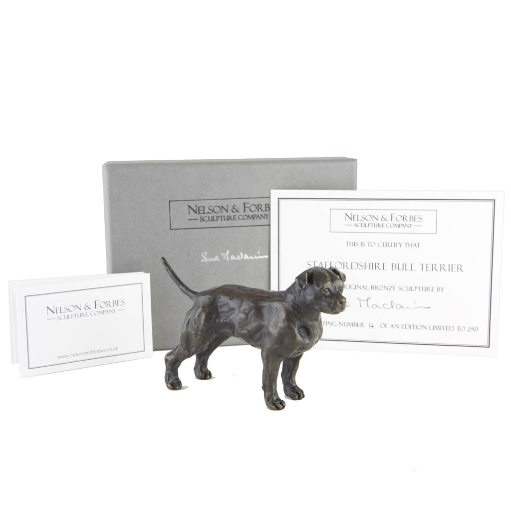 Bronze Dog Sculpture Staffordshire Bull Terrier by Sue Maclaurin