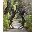 Bronze Hare Sculpture: Garden Boxing Hares by Sue Maclaurin (Life Size)