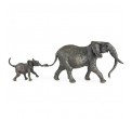 Bronze Elephant Sculpture: Walking Elephant Mother and Baby