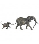 Bronze Elephant Sculpture: Walking Elephant Mother and Baby