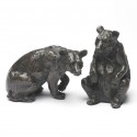 Bronze Bear Sculpture Seated Bear and Listening Bear