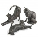 Bronze Cat Sculpture: Stretching Cat Group