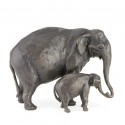 Bronze Elephant Sculpture: Asian Elephant Mother and Baby