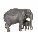 Bronze Elephant Sculpture: Asian Elephant Mother and Baby