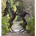 Bronze Hare Sculpture: Garden Boxing Hares by Sue Maclaurin