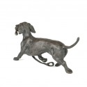 Bronze Dog Sculpture: Wire Haired Dachshund Trotting 