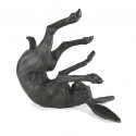 Bronze Hare Sculpture: Garden Rolling Hare by Sue Maclaurin (Life Size)