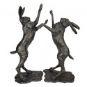 Bronze Hare Sculpture: Garden Boxing Hares by Sue Maclaurin