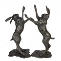 Bronze Hare Sculpture: Garden Boxing Hares by Sue Maclaurin