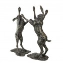 Bronze Hare Sculpture: Garden Boxing Hares by Sue Maclaurin