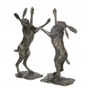 Bronze Hare Sculpture: Garden Boxing Hares by Sue Maclaurin