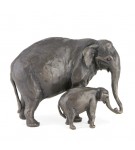 Bronze Elephant Sculpture: Asian Elephant Mother and Baby