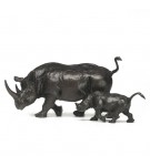 Bronze Rhinoceros Sculpture: Rhinoceros Mother and Baby by Jonathan Sanders