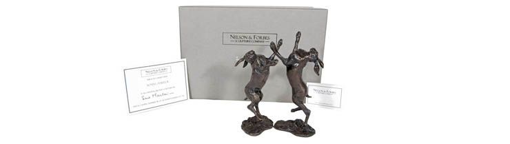 Engagement present Suggestion Pair Bronze Boxing Hares Sculpture