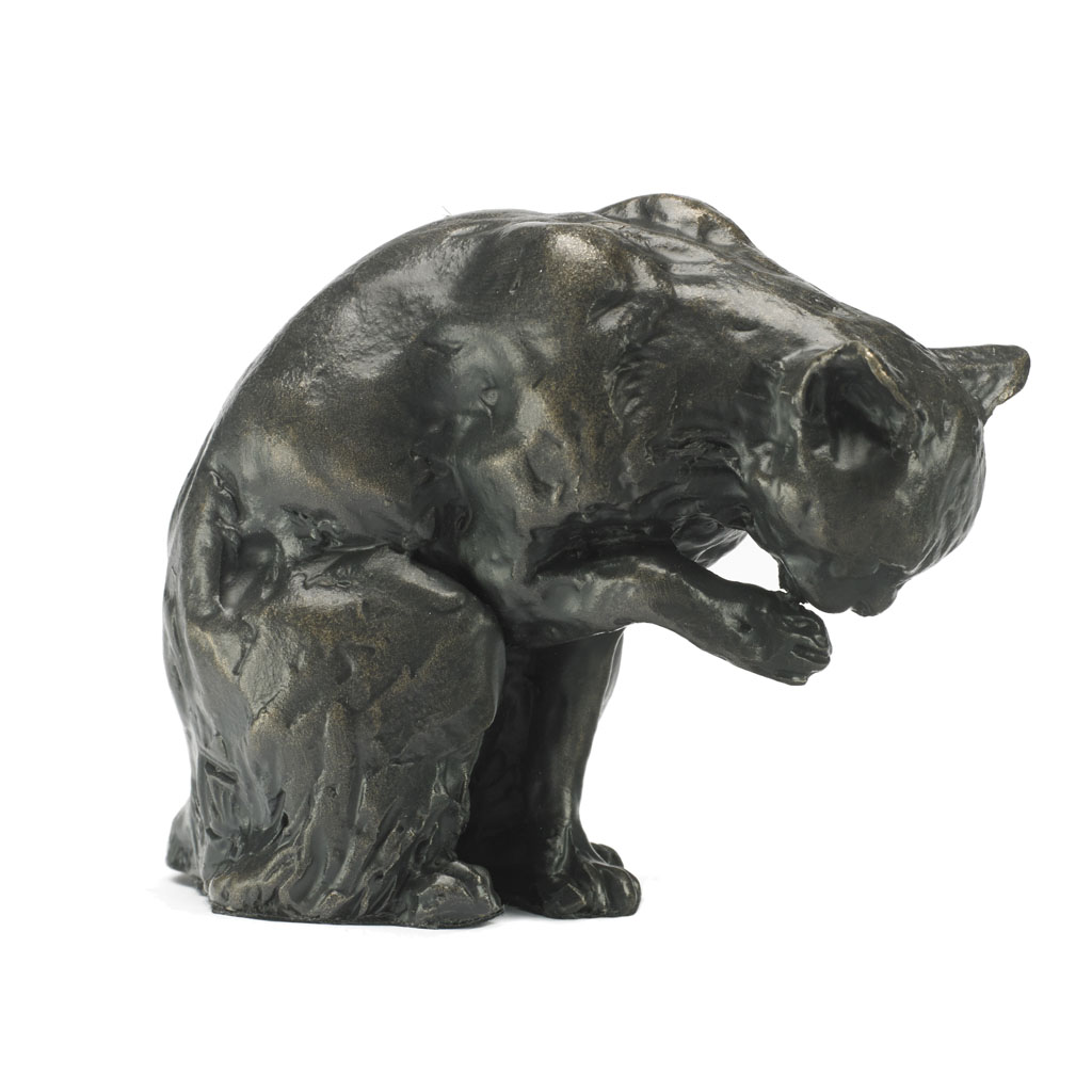 Bronze Cat Sculpture: Cat Licking Paw by Sue Maclaurin