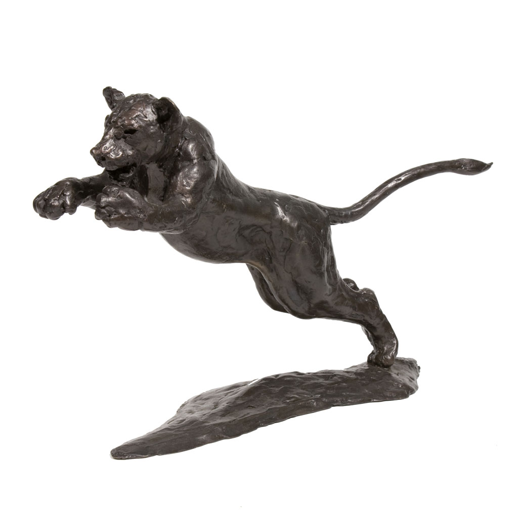 Bronze Lion Sculpture: Large Leaping Lioness by Jonathan Sanders
