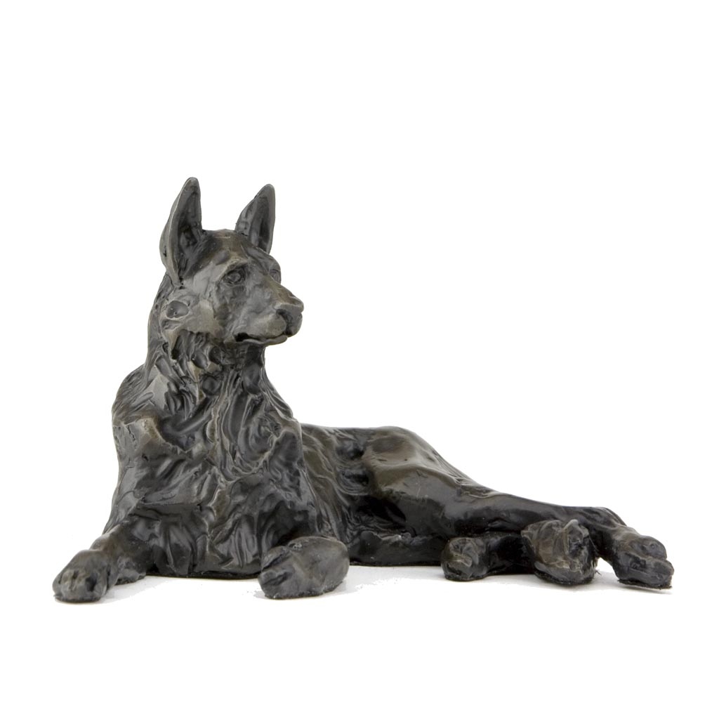 Bronze Dog Sculpture: Lying German Shepherd by Sue Maclaurin