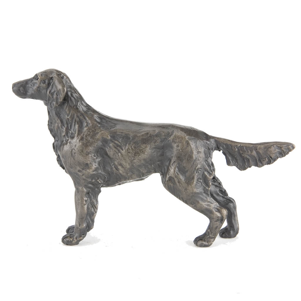 Bronze Dog Sculpture: Flat Coated Retriever