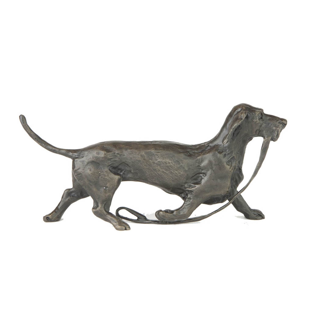 Bronze Dog Sculpture: Wire Haired Dachshund Trotting