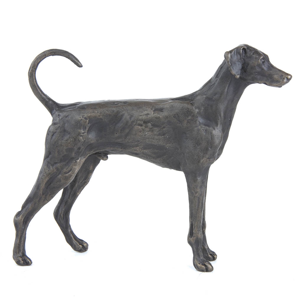 Bronze Dog Sculpture: Standing Dobermann (Full Tail)
