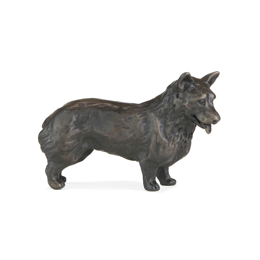 Bronze Dog Sculpture: Standing Corgi by Sue Maclaurin