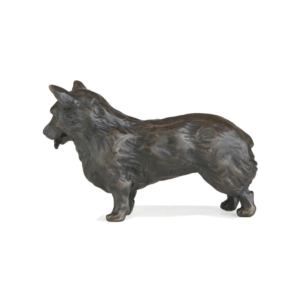 Bronze Dog Sculpture: Standing Corgi by Sue Maclaurin